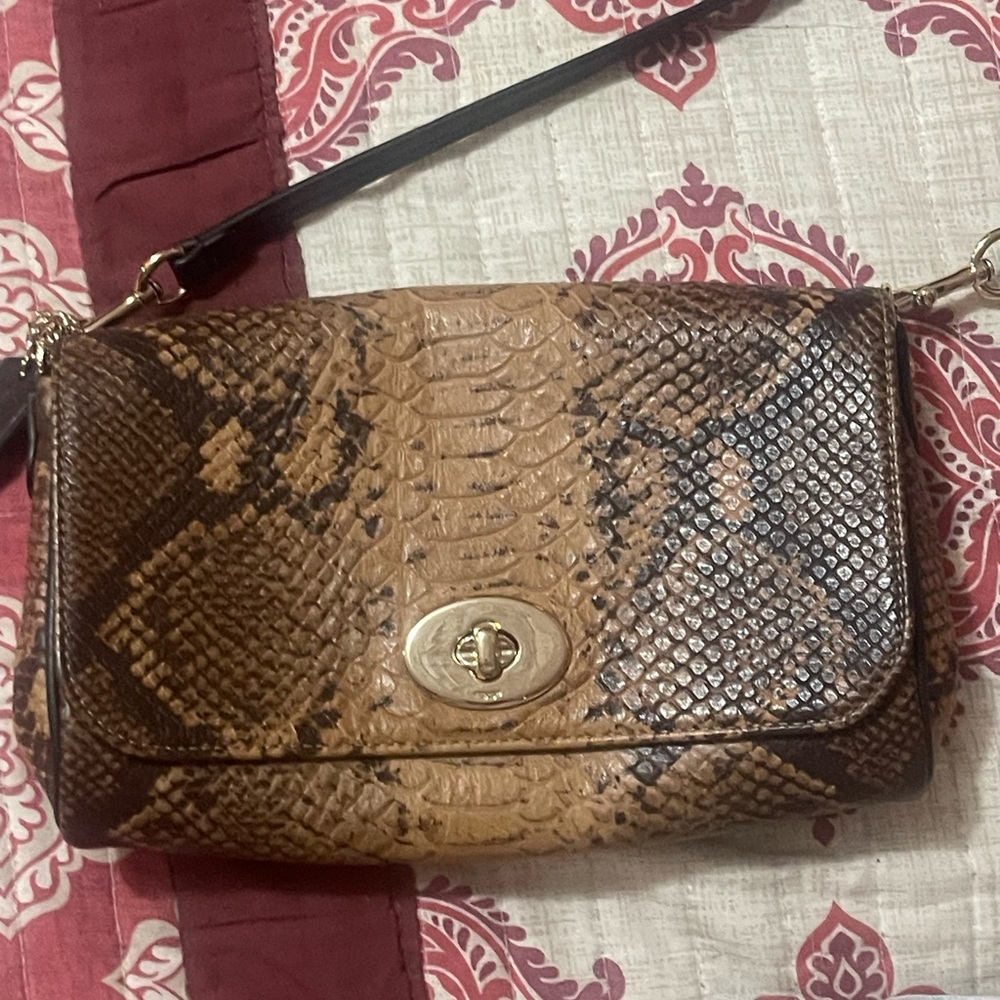Elegant COACH Brown Snake Print Women's Bag